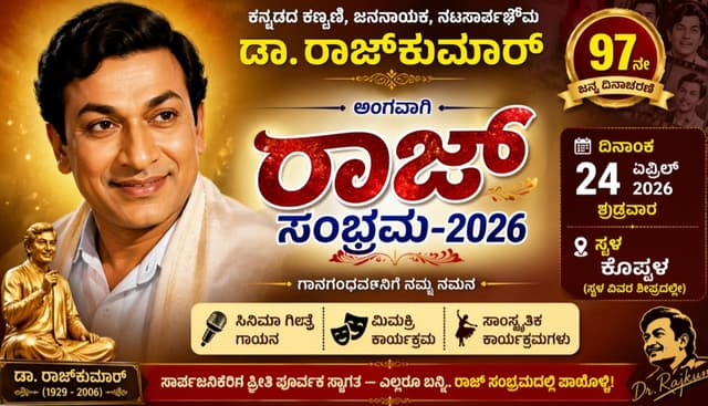 ಡಾ. ರಾಜ್ಕುಮಾರ್ ಅವರ 97ನೇ ಜನ್ಮ ದಿನಾಚರಣೆ ಇಂದು ಏ. 24 ರಂದು ಕೊಪ್ಪಳದಲ್ಲಿ ರಾಜ್ ಸಂಭ್ರಮ-2026
