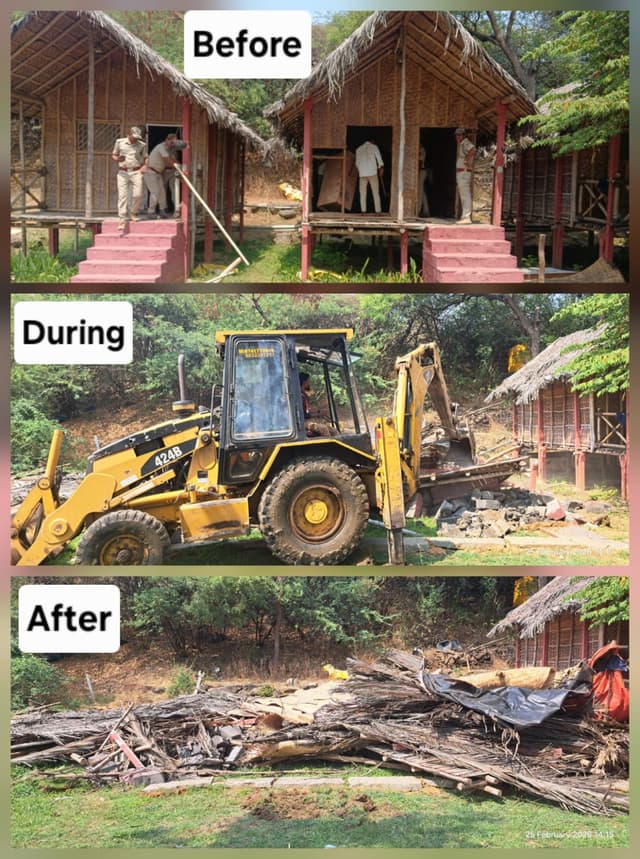 ಜಿಲ್ಲಾಧಿಕಾರಿಗಳ ಸೂಚನೆಗೆ ಎಚ್ಚೆತ್ತ ಅರಣ್ಯಾಧಿಕಾರಿಗಳು- ಸಾಣಾಪುರ ಗ್ರಾಮದ ಅಕ್ರಮ ರೇಸಾರ್ಟ್ ಗಳ ನೆಲಸಮ